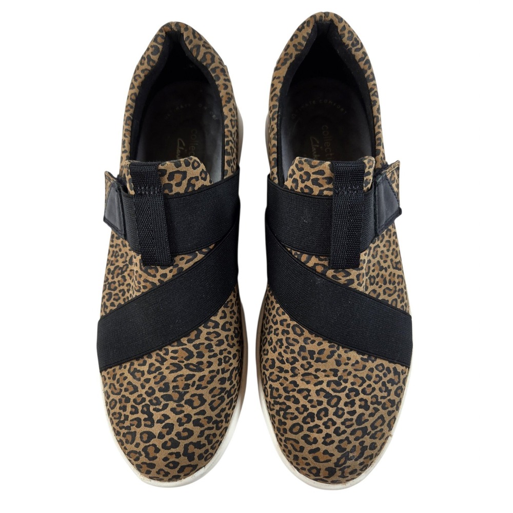Clarks Womens 8m Kayleigh Charm Leopard Print Slip On Sneakers Brown Black